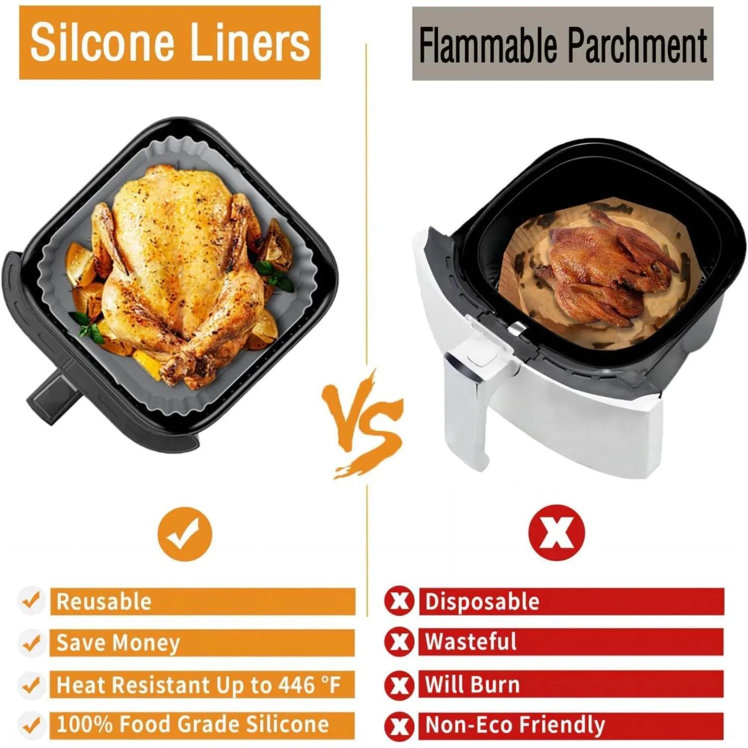 Air Fryer Liners Silicone，2 PCS Ninja Air Fryer Liners for Ninja CRISPi FN101UK, Rectangle Silicone Air Fryer Liner