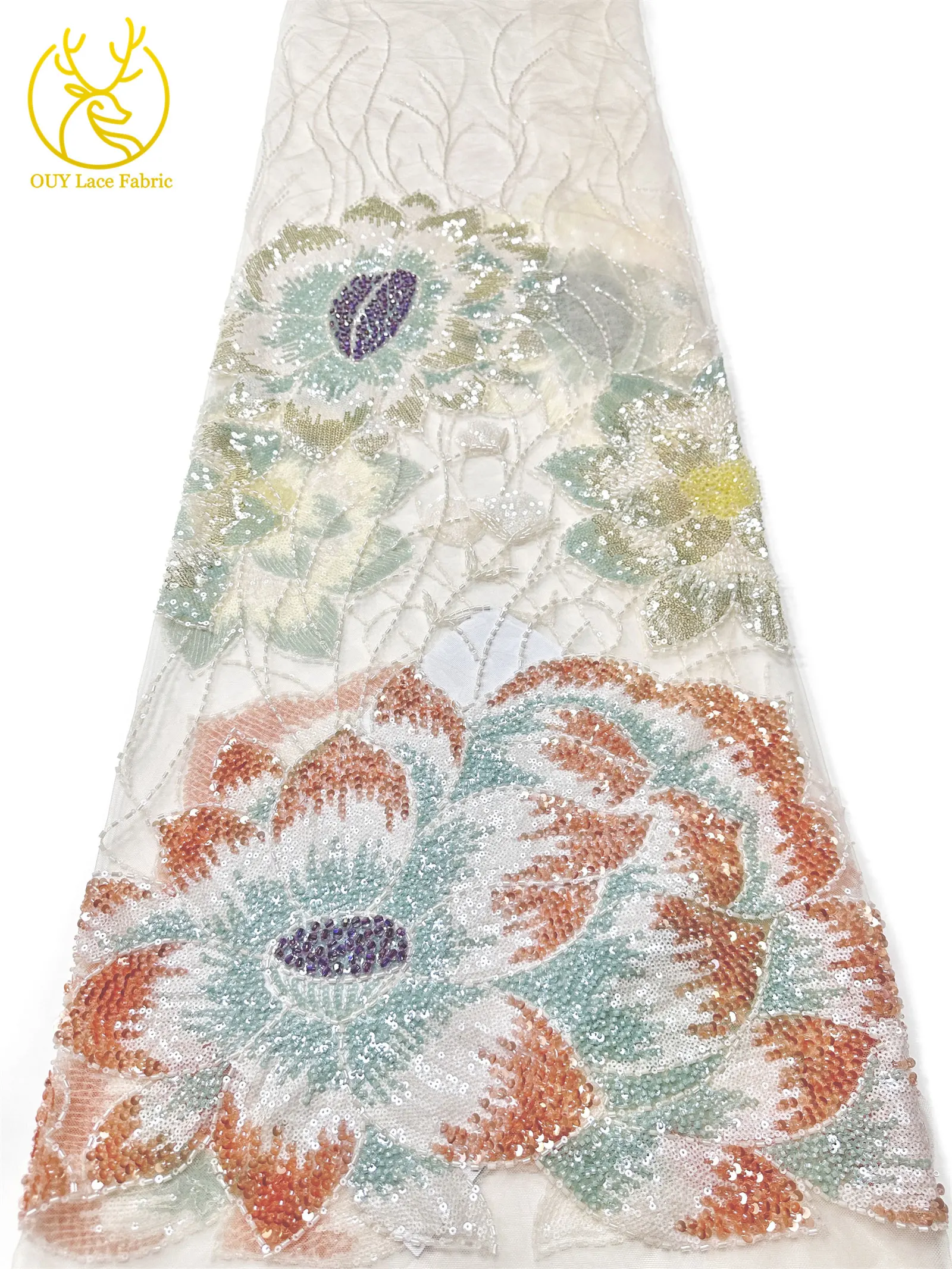 2026 Afrikanischer Bräutigam Bestickter Perlen-Spitzenstoff Modisches Design Französische Pailletten-Spitze Brautkleid Nähmaterial 5 Yards – Detail 12