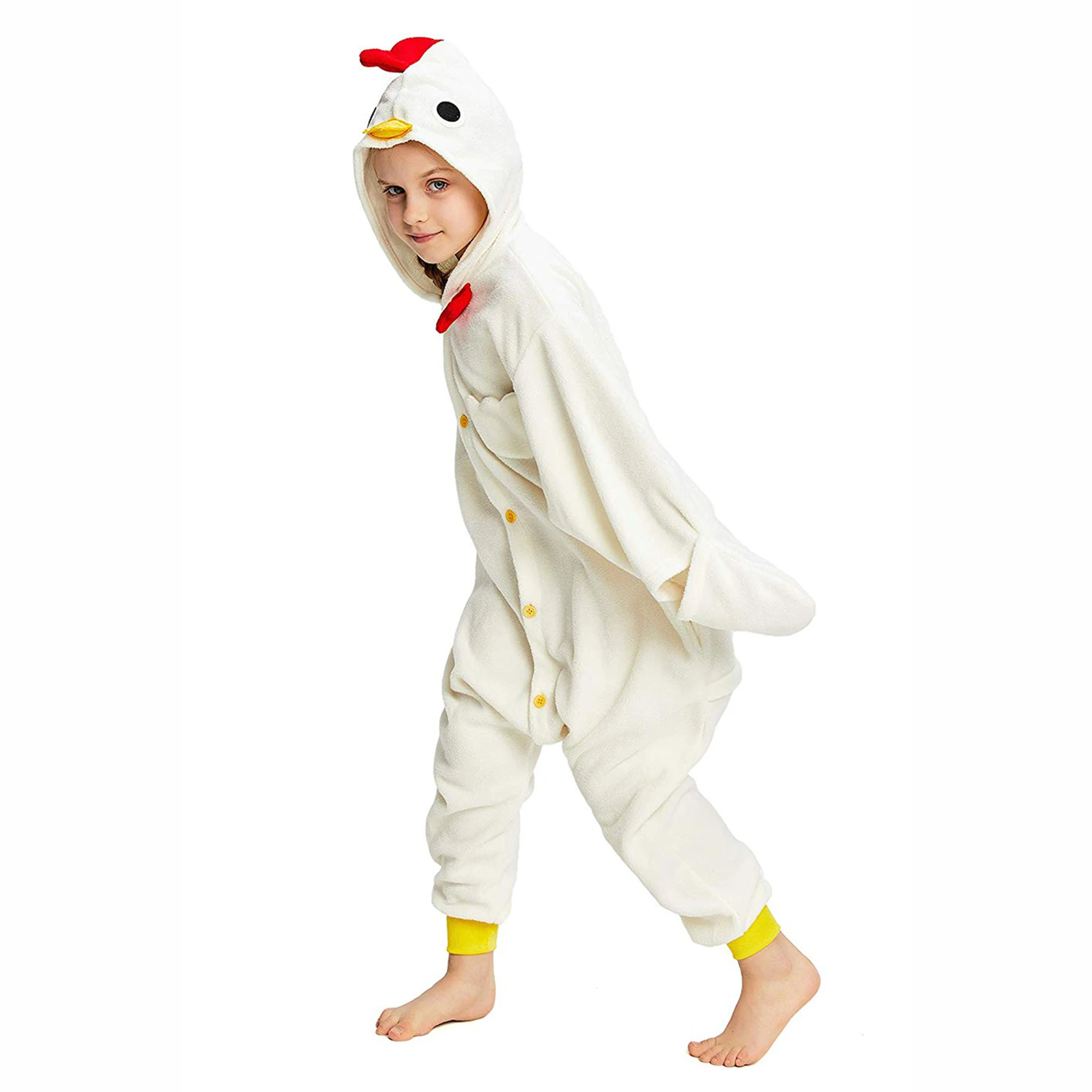 Kids White Chicken Onesie Pajamas One-piece Funny pijamas Halloween Christmas Farm Animals Cosplay Costumes Winter Homewear