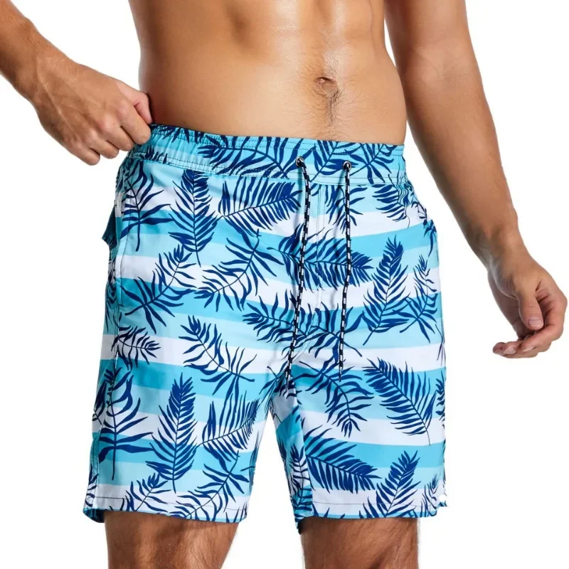 men's double-layer two-in-one beach pants printed running mesh four-quarter pants quick-drying waterproof F95-0001BL