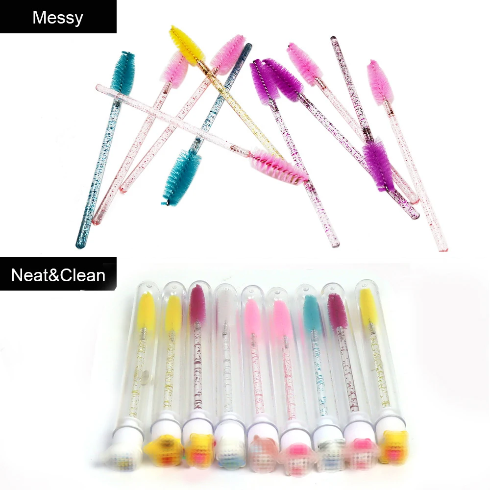 50/100pcs Reusable Eyelash Brush with Tube Eyelash Wands Eyebrow Brush Replaceable Dust-proof Lash Brush Cartoon Pearl Bottom