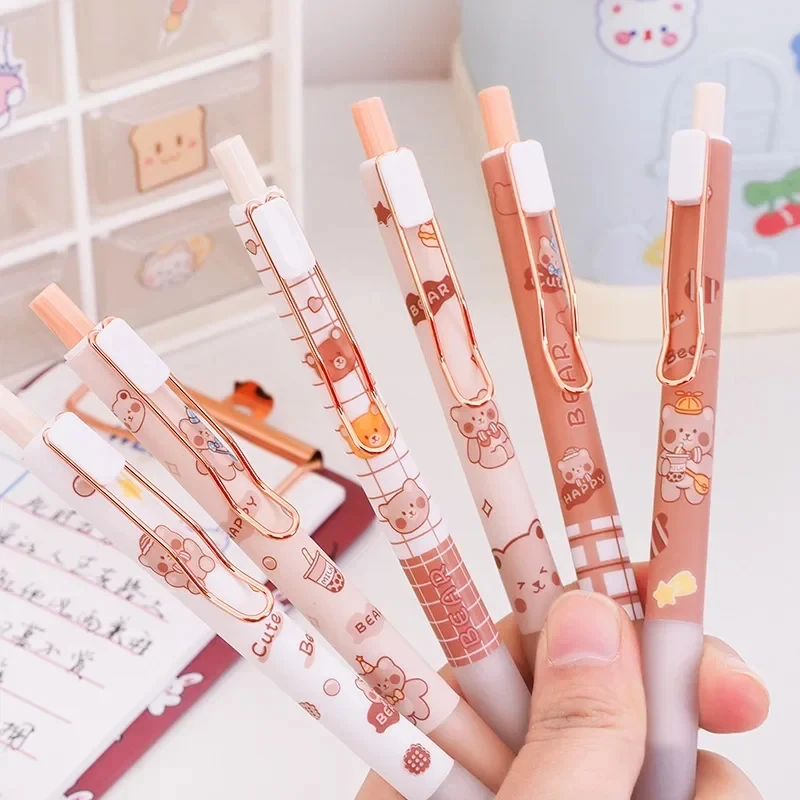 1-6pcs Cute Cartoon Bear Gel Pens Kawaii 0.5mm Black Ink Neutral Pens Korean Stationery Writing Tool School Office Supplies