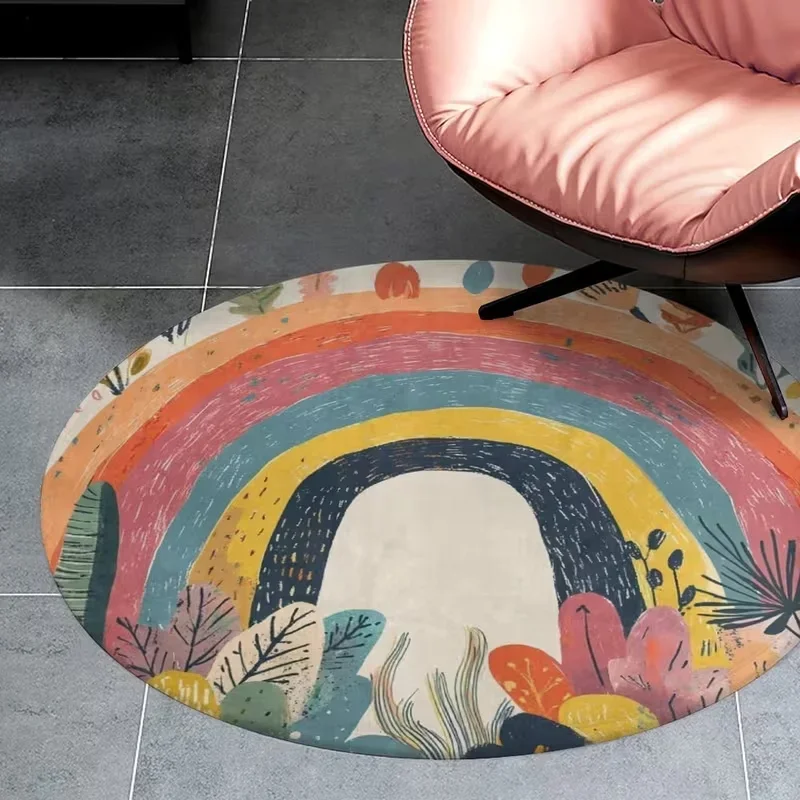 Boho Rainbow Desert Landscape Round Area Rug - Vibrant Boho Chic Nursery Floor Mat small rug for dorm room