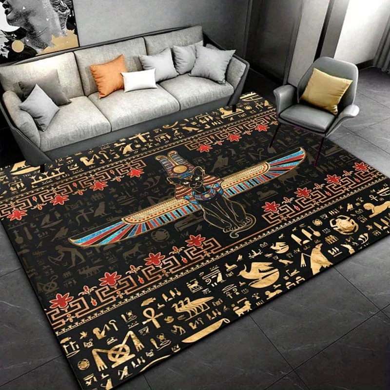 

Egyptian Cat and Hieroglyphs Rug Ancient Civilization Art for Modern HomesLarge Floor Mat Anti slip carpet can be machine washed