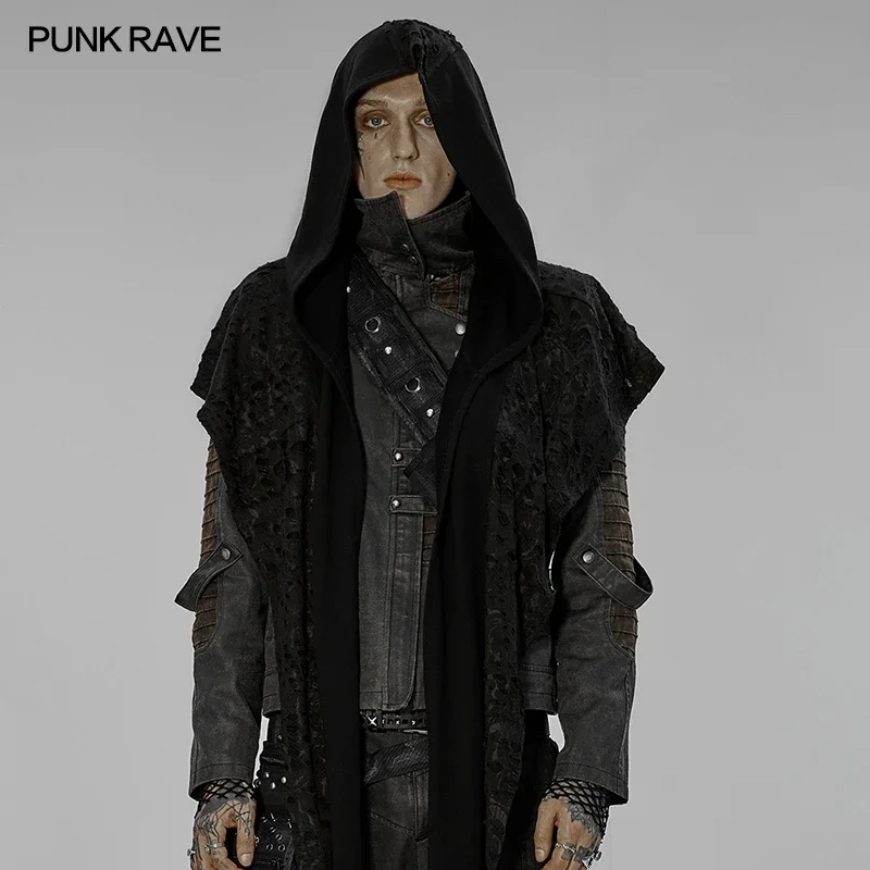 

PUNK RAVE Men's Post-apocalyptic Style Oversize Hooded Scarf Gothic Mystery Fashion Black Hat Winter Scarves