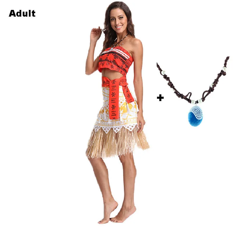 Disfraz de princesa Vaiana Moana para adultos y niños, vestido con Collar para fiesta de Halloween, Carnaval, Maui Moana, 2024