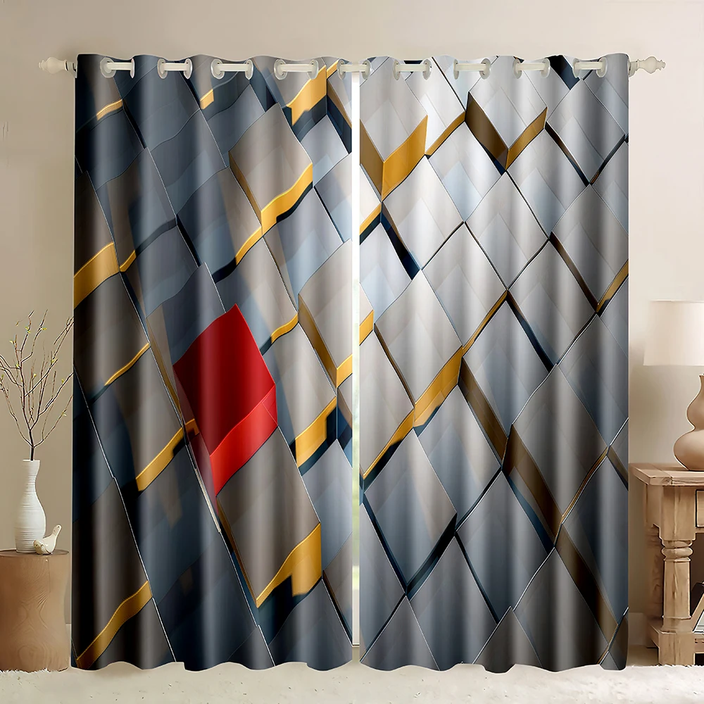 Geometric Print Blackout Curtain,Abstract Style Composition Cube Angular Polygon Design,Decorative Window Curtain for Bedroom