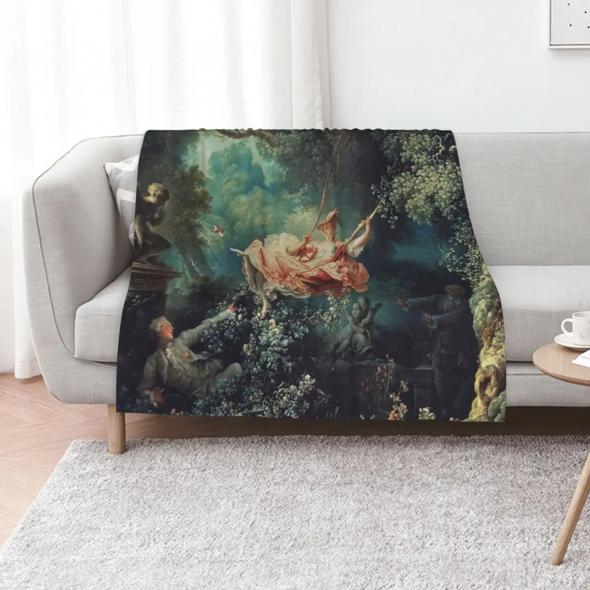 Jean-Honor?? Fragonard - The Swing (L'Escarpolette) (1767) Throw Blanket Single Flannels Thins Beach Bed covers Blankets