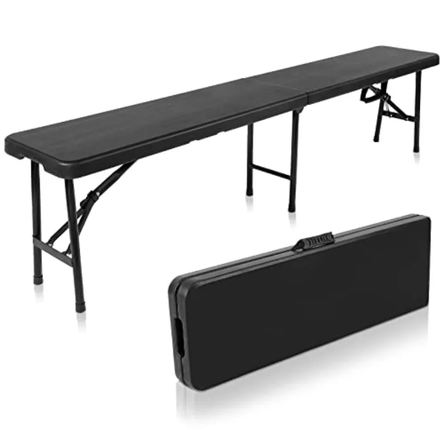 

Black Folding Bench 6 Feet Plastic Outdoor Portable Foldable Bench Seat Eating with Carrying Handle for Dining Camping Picnic B