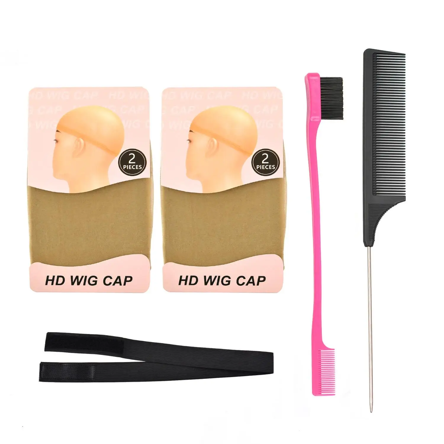 

1pcs Grip Elastic Melting Band with 4Pcs Hd Wig Cap for Lace Front Wigs Edge Control Brush Tail Hair Comb