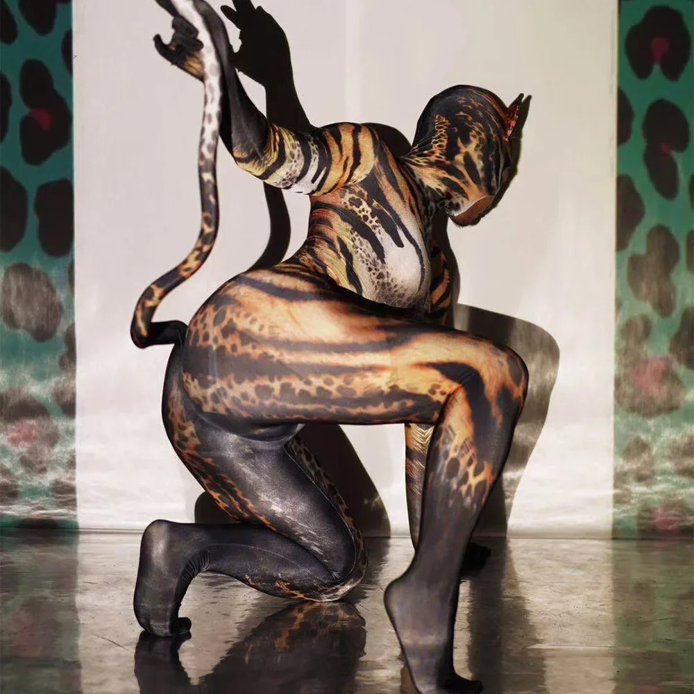 Tute elasticizzate da donna Abbigliamento di Halloween Modello cosplay di gatto Tute Corpo Manica lunga Costumi di ruolo Cerniera 2026