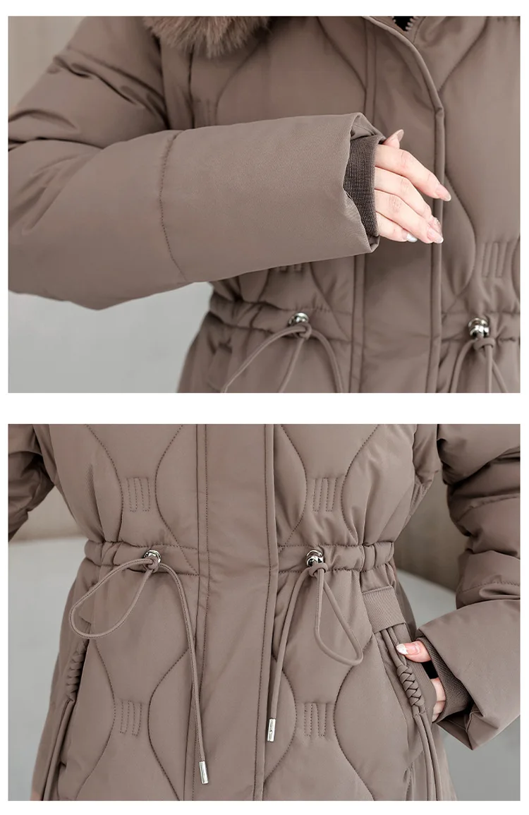 Simple Solid Color Large Fur Collar Hooded Removable Long-sleeved Down Cotton Jacket Women's 2025 Winter Thickened Warm Jacket