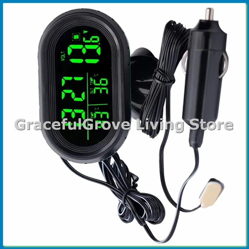 

Автомобильный термометр 4-в-1 с LED-дисплеем, часами, датой и двойным измерением температуры, 12В, с подсветкой - AC17