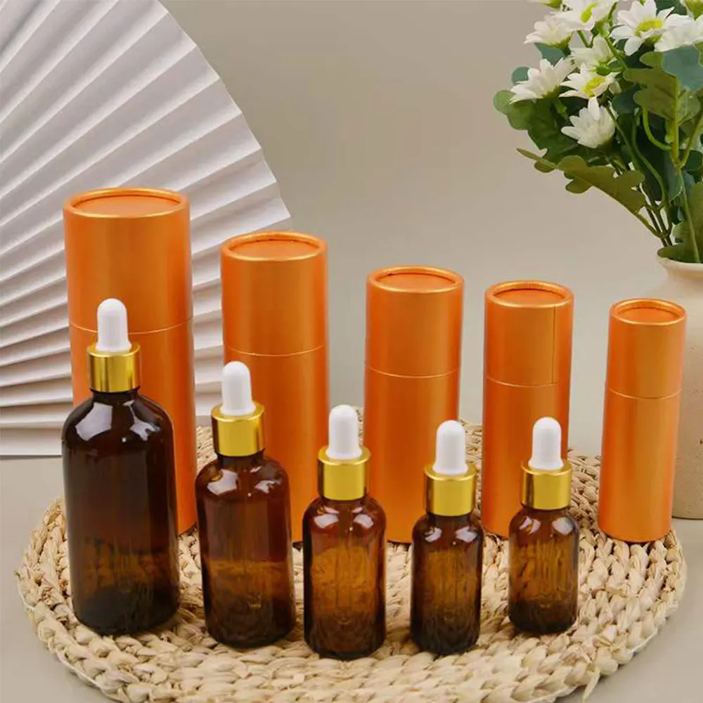 10PCS Kraft Paper Jar Box Paper Gift Packaging Round Cylinder Oil Bottle Package Cardboard Tube for Essential Oil Perfume