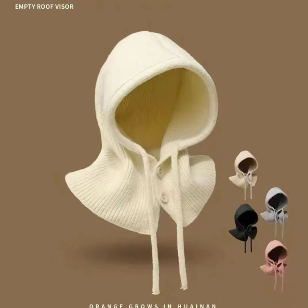Korean Balaclava Hat for Women - Fashion Winter Hood & Scarf Integrated Ear Protection Knit Beanie