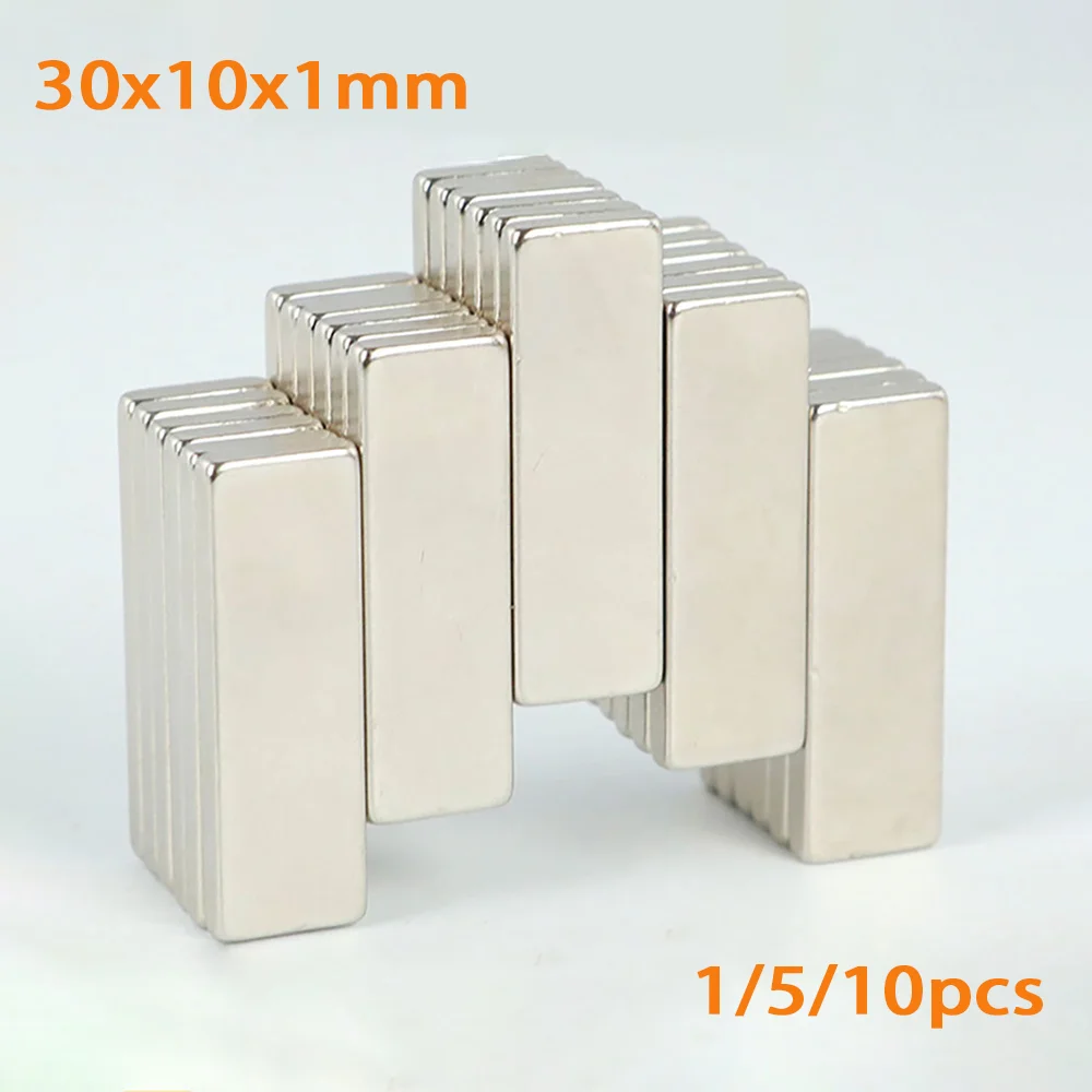 

Strong Block Neodymium Magnets 30x10x1mm Super Powerful Square Magnet NdFeB Permanent Magnets Nickel Plated Magnets for Home