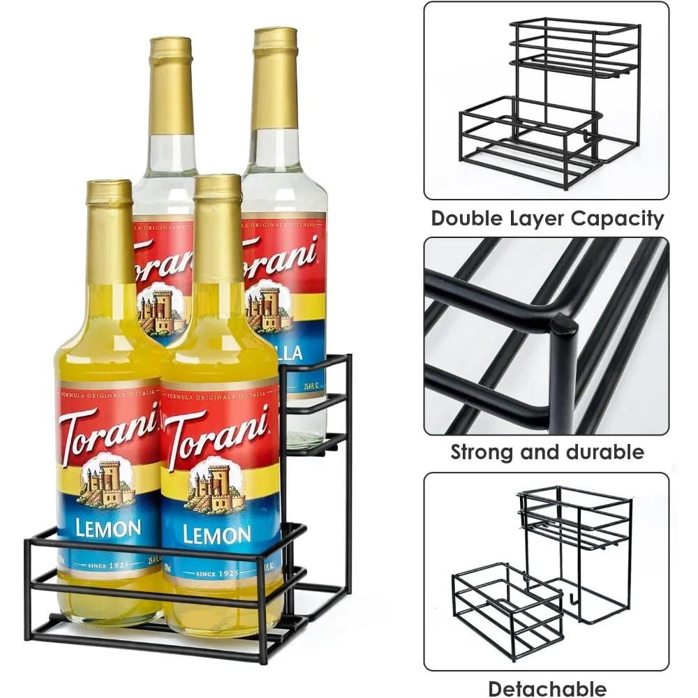 Coffee Syrup Rack (4 Bottle Capacity)，Coffee Syrup Organizer for Coffee Bar,Kitchen.Small Wine Rack for Bar,Family,Storage for S
