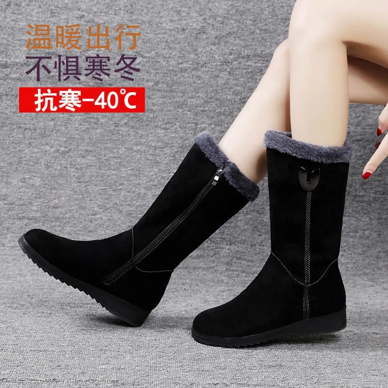 Winter Womens Boots Fashion Suede Mid-calf Boots Thick Plush Warm Snow Boots for Women Non-slip Platform Cotton Boot Botas Mujer