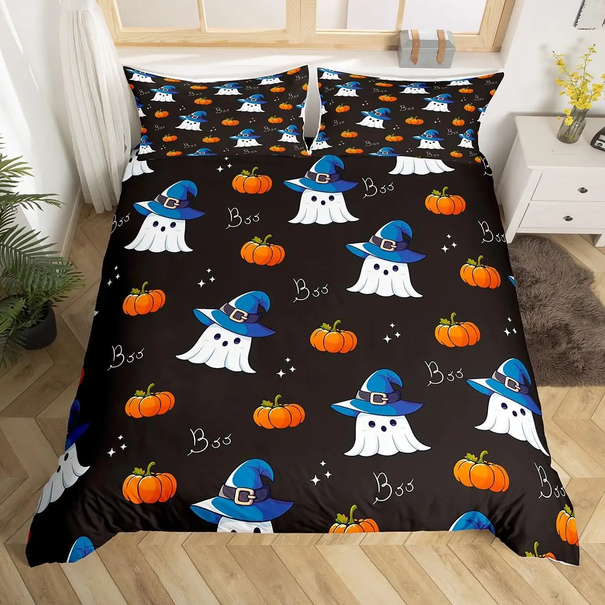 

Пододеяльник «Счастливый Хэллоуин», комплект постельного белья с тыквенным фонарем, готическое ночное одеяло «Кошелек или жизнь», декор комнаты на тему ужасов