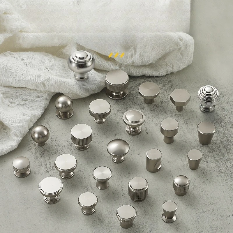 Silver Aluminum Single Hole Handle Modern Wardrobe Drawer Round Knob Kitchen Cabinet Furniture Small Door Handle Home Decoration
