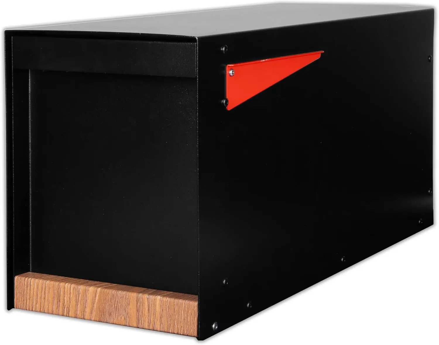 

Современный почтовый ящик из черного металла для установки на столб – всепогодный, с отделкой под дерево, для наружного использования