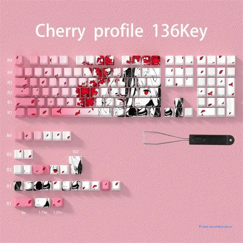 136PCS Keycaps with Translucent Anime Girl Theme Side Print Backlights Keycap DropShipping