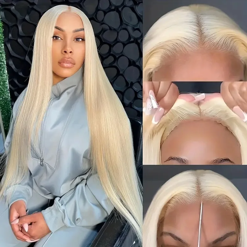 

613 lace front wig human hair 4x4 closure transparent blonde lace frontal wigs human hair 180 density straight blonde lace front