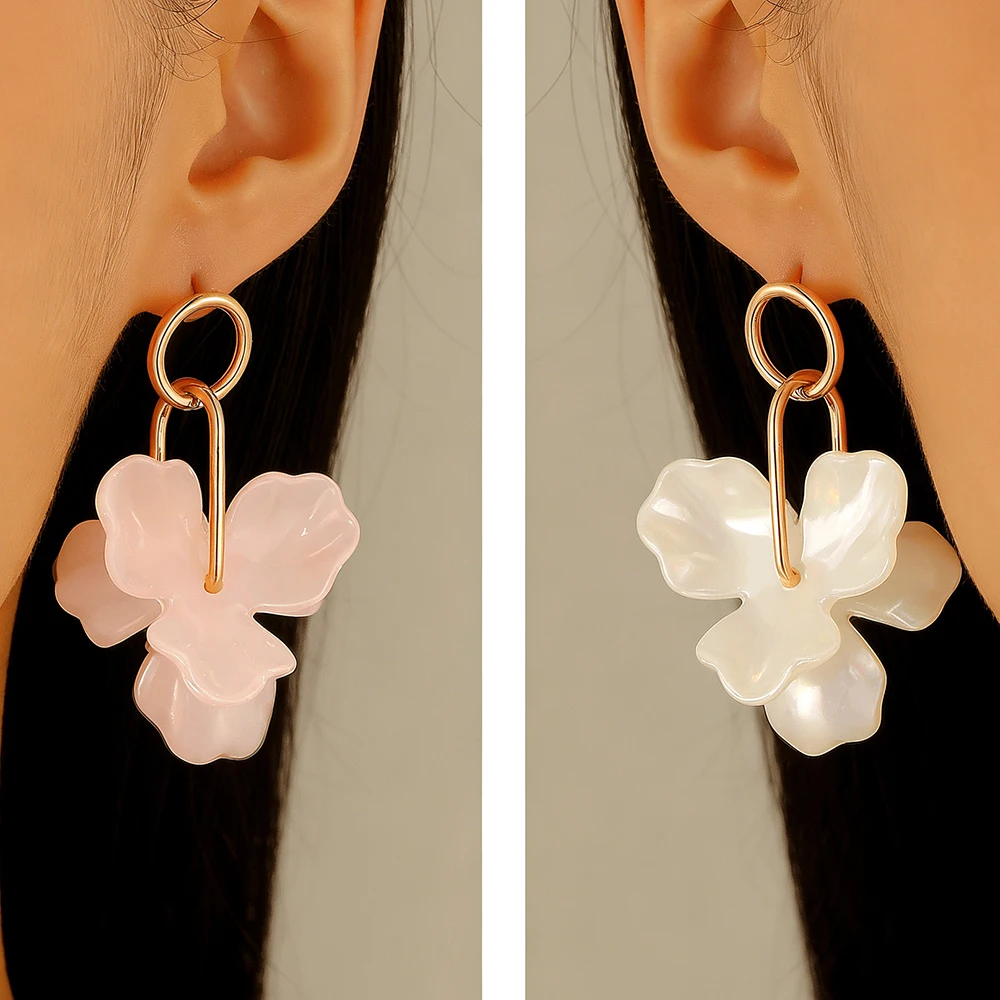 Retro Blumen-Ohrhänger aus Harz, vergoldet, doppellagig, Boho, eleganter Schmuck, Geschenk für sie