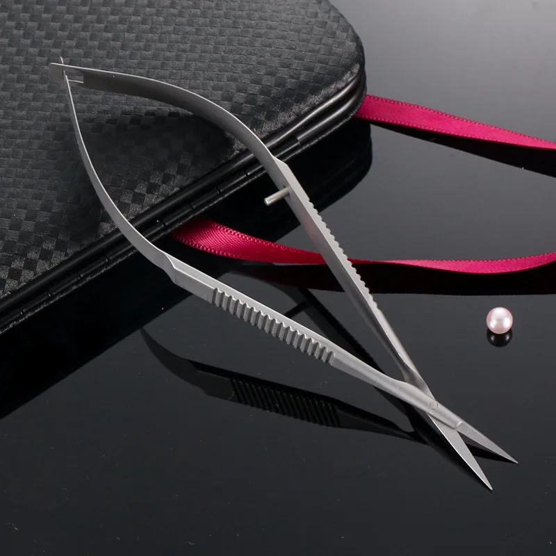 Straight Cuticle Scissor Spring Action Scissor Thread Stainless Steel Cutting Scissor Eyebrow Trimming Microscissor 12cm