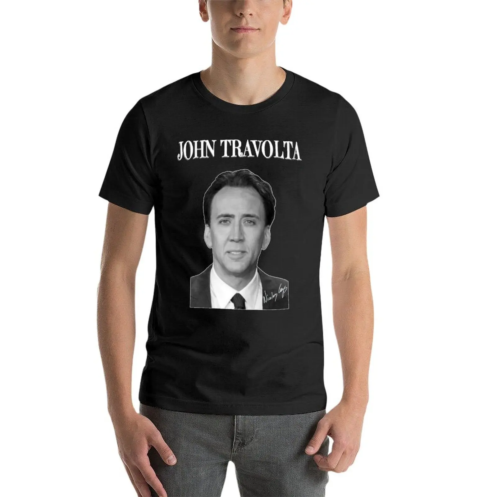 Nicholas Cage as John Travolta - Nicolas Cage - Nick Cage - Nic T-Shirt blanks plus sizes Short sleeve tee men