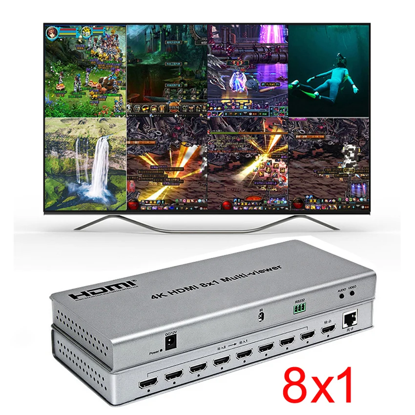 4K 8x1 HDMI Quad Multiviewer Switch Switcher 8 In 1 Out Seamless Switch 8x1 Multiviewer Game Monitor Room Picture Screen Divider