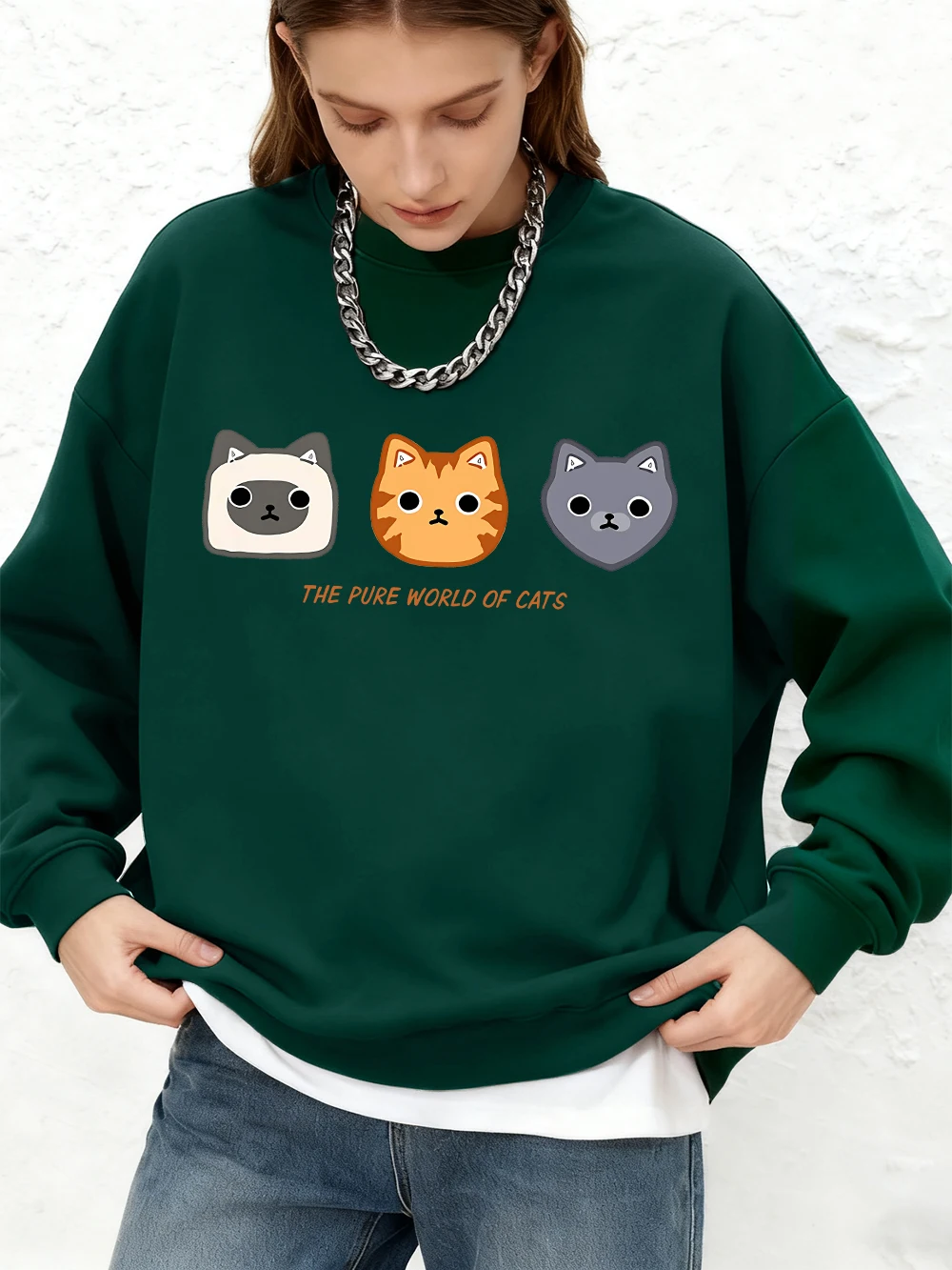 

Толстовки с принтом «Pupe World Of Cats», женские повседневные теплые толстовки с длинными рукавами, осенние топы для бега с круглым вырезом, женская одежда больших размеров