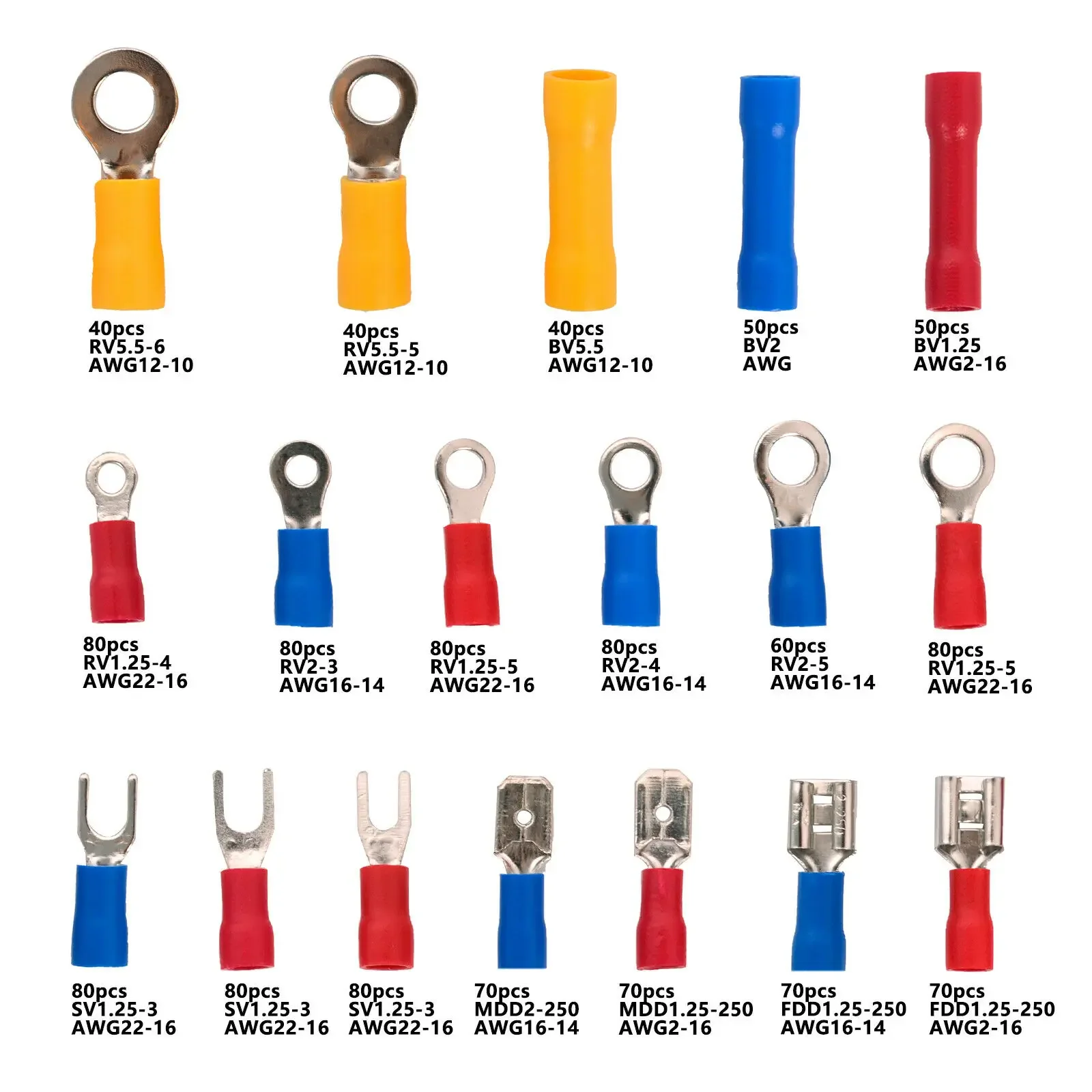102/280/480/1300PCS Wire Connector Kit Male Female Insulated Terminals Cold Crimp Terminals Assorted Crimp Terminals Spade