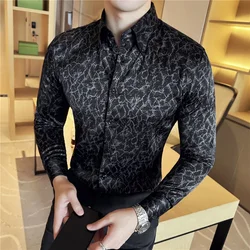 Luxury Vintage Jacquard Shirts 2024 Autumn Fashion High-end Long Sleeve Slim Fit Casual Tuxedo Man Wedding social Shirts 4XL-M
