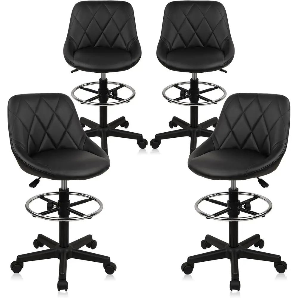Adjustable Swivel Office Chair with Backrest, Rolling Stool, PU Leather, 4-Pack Black