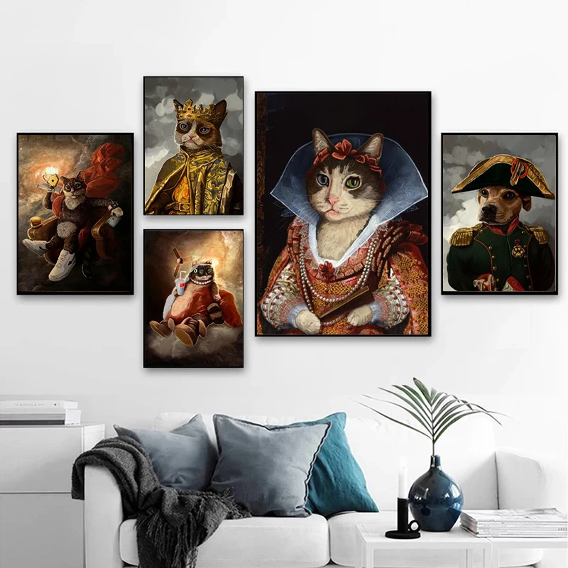 Funny Animal Art Napoleon Blue Cat Poster Canvas Painting Posters and Prints Wall Art Picture for Living Room Cuadros Home Decor