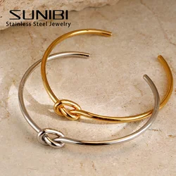 Stainless Steel Bracelets Vintage Men's Fashion Woven Twist Texture Bangles For Women Jewelry Statement Streetwear Goth Gifts