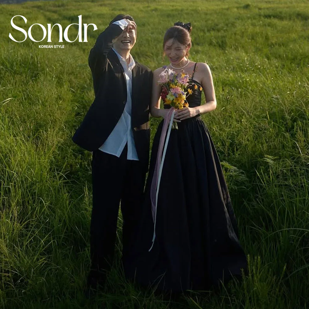 Sondr 2 Piece Black Korean Wedding Dresses Spaghetti Straps A Line Photo Shoot Gown Customized Evening Dresses Bride's Gown