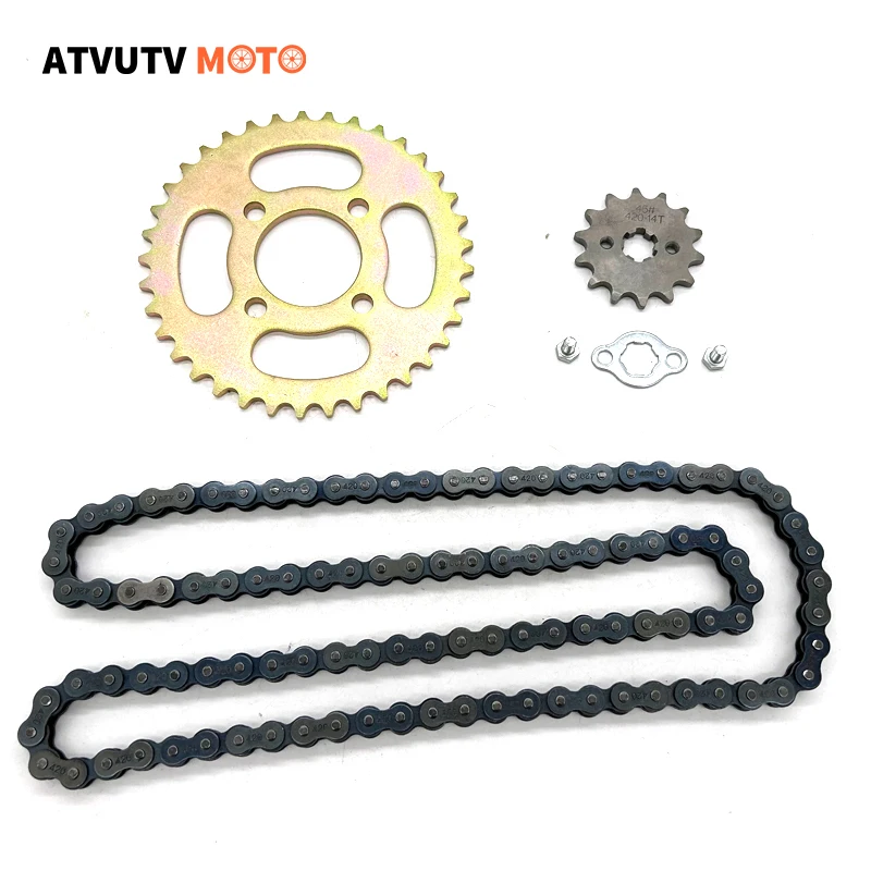 

37T 420 Chain Rear Sprocket 48mm 52mm+104L Chain Link +14 Tooth Front Engine Sprocket For110 125CC 150 ATV Dirt Pit Bike Go Kart