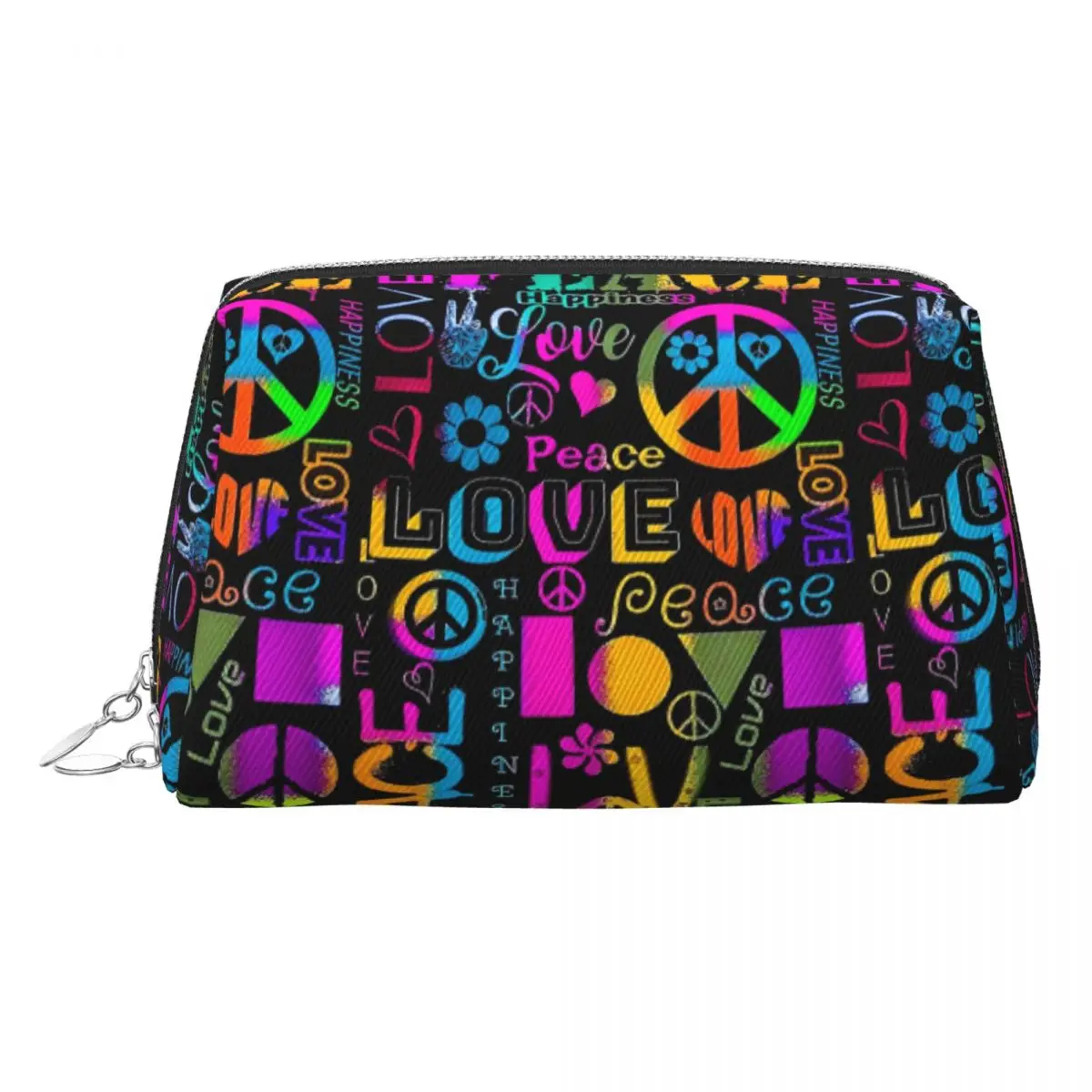 

Peace Foral Love Pattern Makeup Bag Pouch Zipper Rainbow Cosmetic Bag Travel Toiletry Bag Organizer Storage Bag Men Women