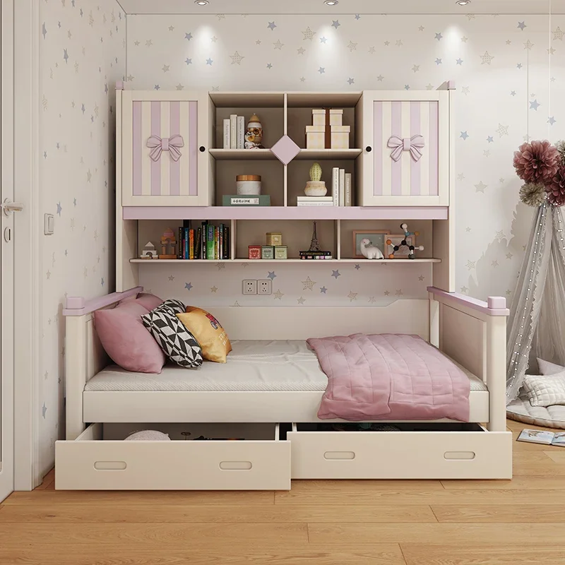 Children's Bed Wardrobe Integrated All Solid Wood Tatami with Cabinet Storage Multifunctional Combination Bed Side Cabinet