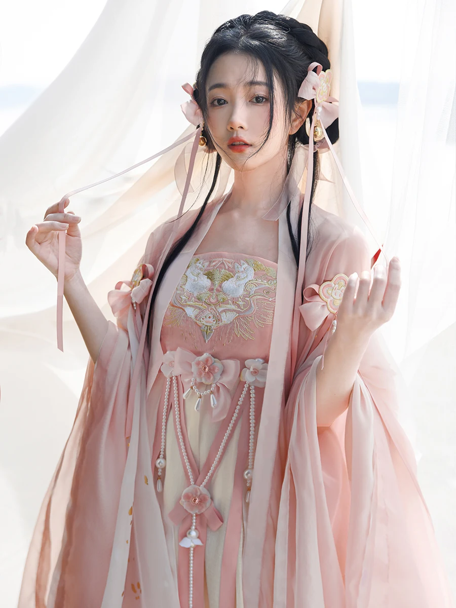 Original Hanfu Female Fresh Chebula Skirt Han Elements A Complete Set Of New Models Spring 2022 8PCS SET Pink Color