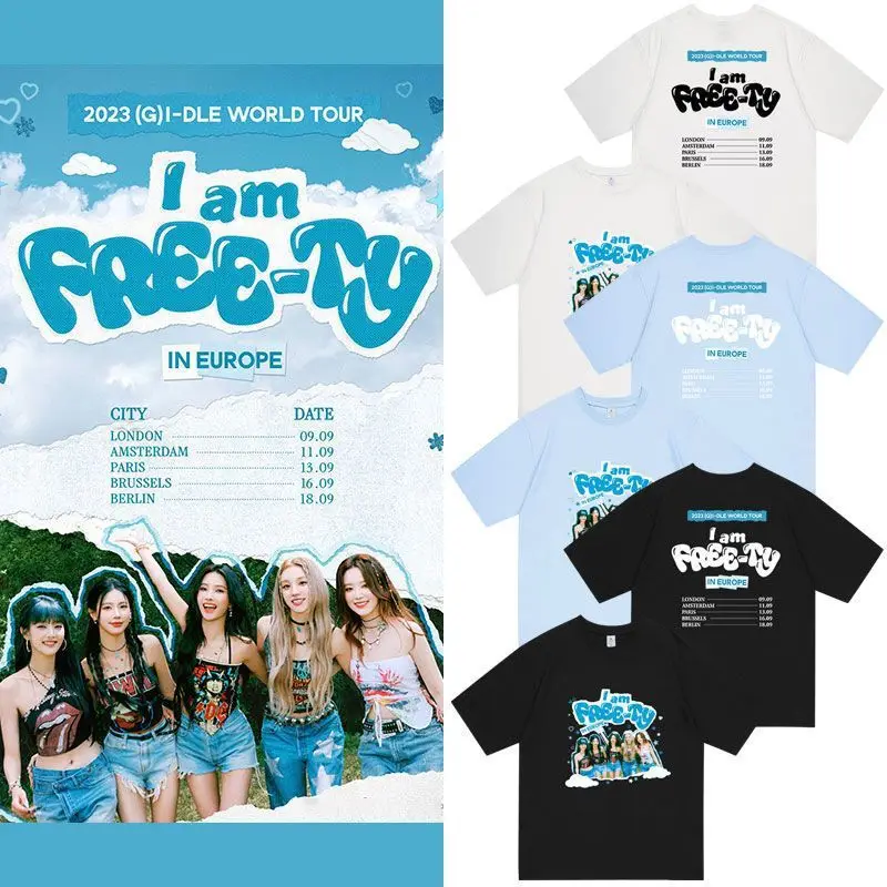 GIDLE I Am FREE-TY T-shirt Summer Fashion Y2k T Shirt Kpop (G)I-DLE MIYEON Minnie SHUHUA Soyeon YUQI Men Women Short Sleeve Tee