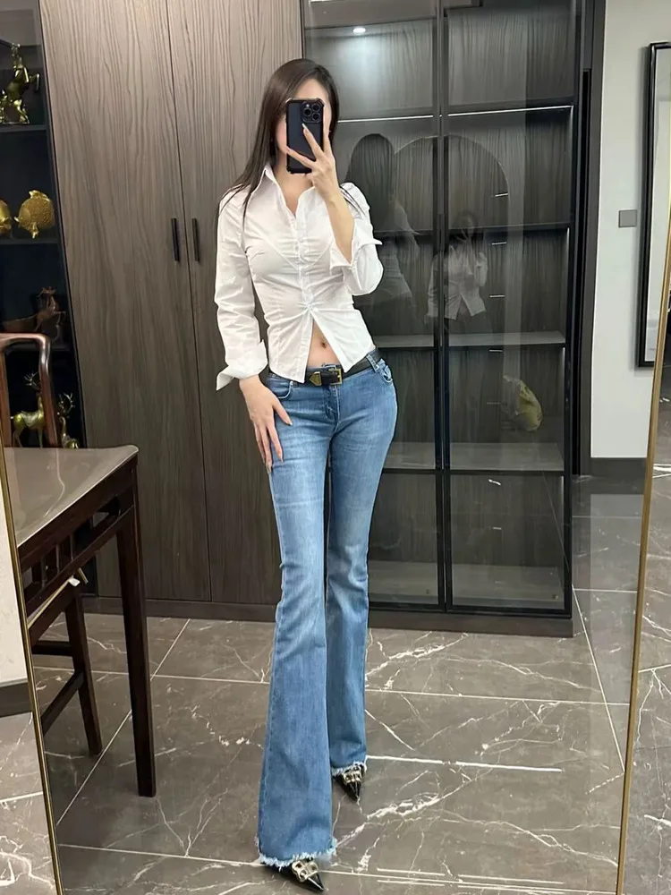 

Retro Waed Versatile High Waist Slimming Jeans Women's Micro Flared Summer New Elastic Repairing Long Pants Cotton Stretch ...