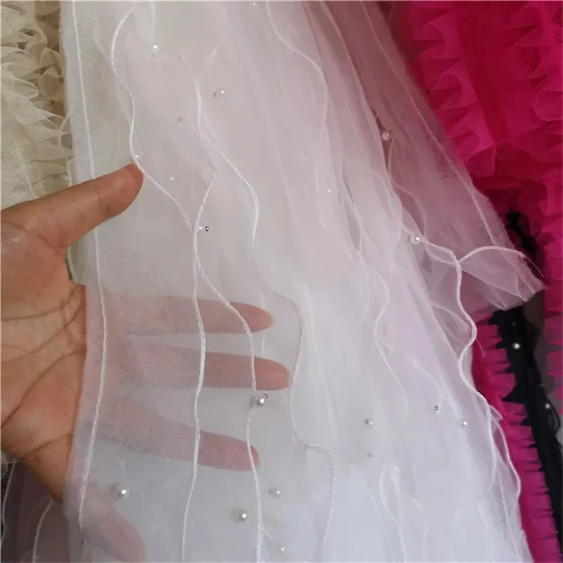 13CM Wide Three Layers Tulle Organza Fabirc 3d Lace Ruffle Trim Beaded Fringe Ribbon Fluffy Skirts Wedding Dress Sewing Supplies