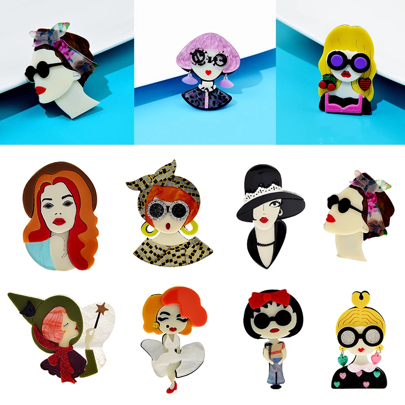 Trend ige Dame Figur Acryl Brosche Stifte für Frauen Mädchen schöne Figur Abzeichen Brosche Stifte Revers Abzeichen Tasche Dekorationen Party kleid