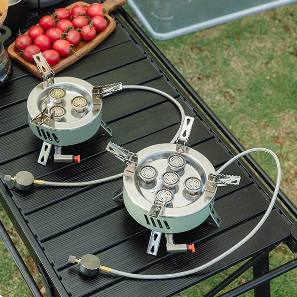 6800W Portable Camping Stove with Piezo Ignition Portable Outdoor Furnace Metal Barbecue Burner Cookware for Camping Hiking