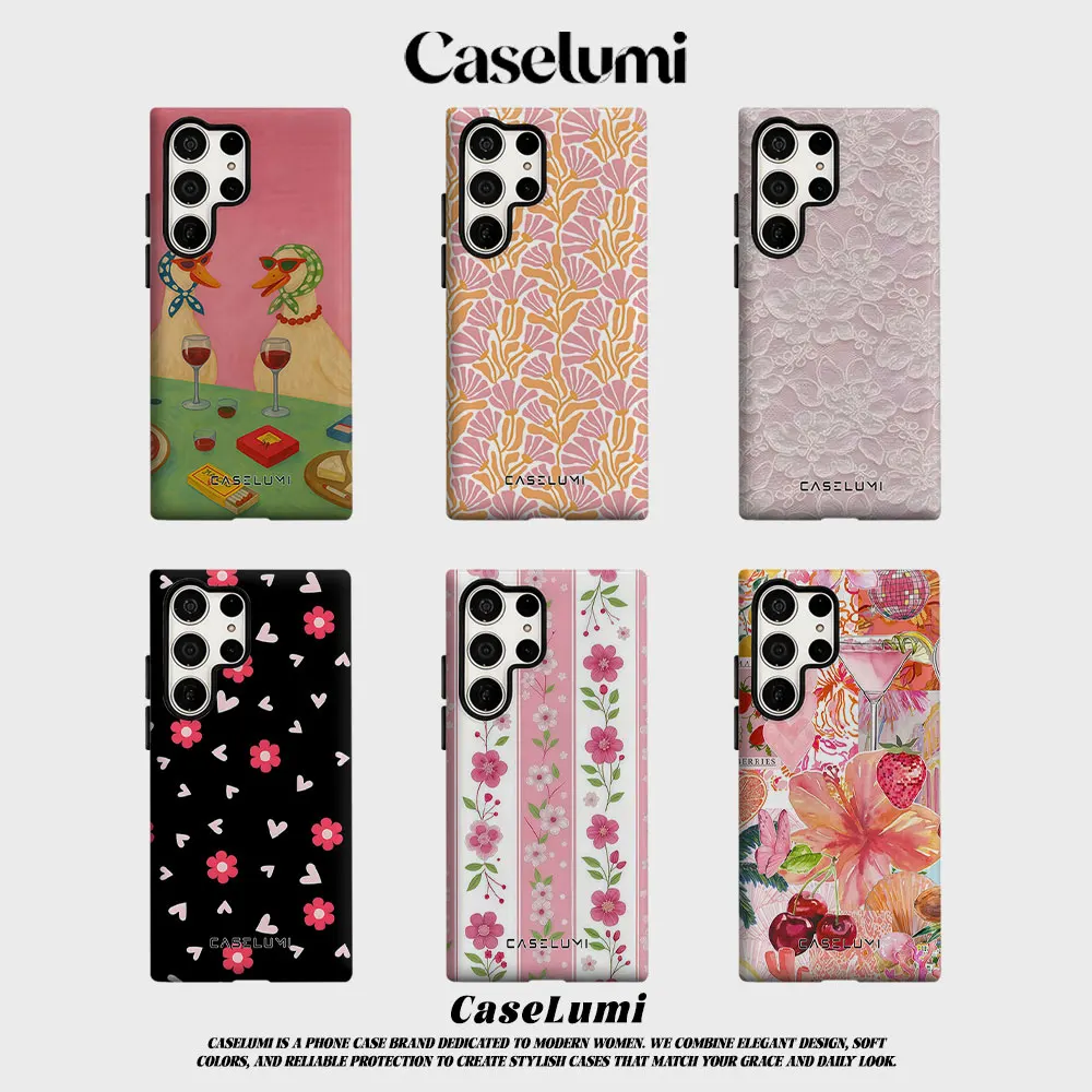 Pink duck wine tasting For Samsung Galaxy Phone Case S23 S20 S25 FE S24 Plus S26 Ultra 2-IN-1 Shockproof Bumper Hard PC