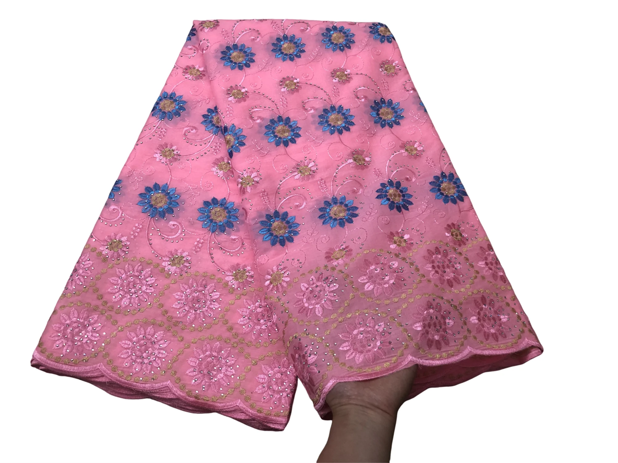 

2025 High Quality African Swiss Voile Lace Fabric Cloth Fashion Nigerian Cotton Lace with Stones For DIY Elegant Party Dresses