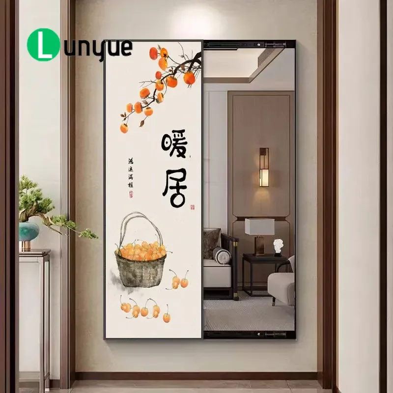 Hidden Push-Pull Full Body Mirror for Entrance Invisible Wall Mounted Decorative Painting Style Household Furniture Space
